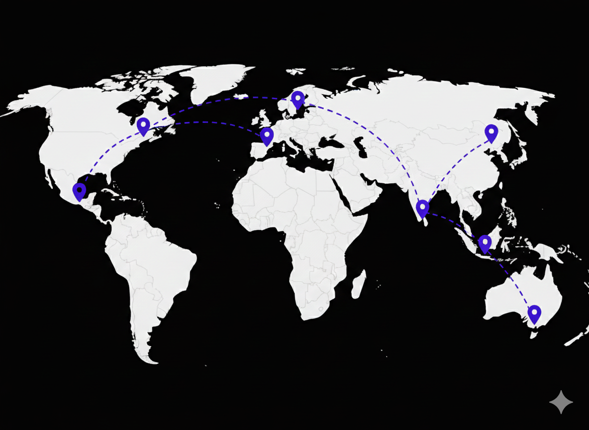 World map showing travel destinations