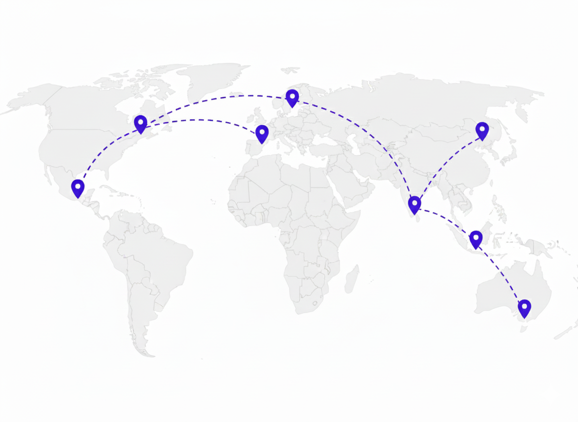 World map showing travel destinations
